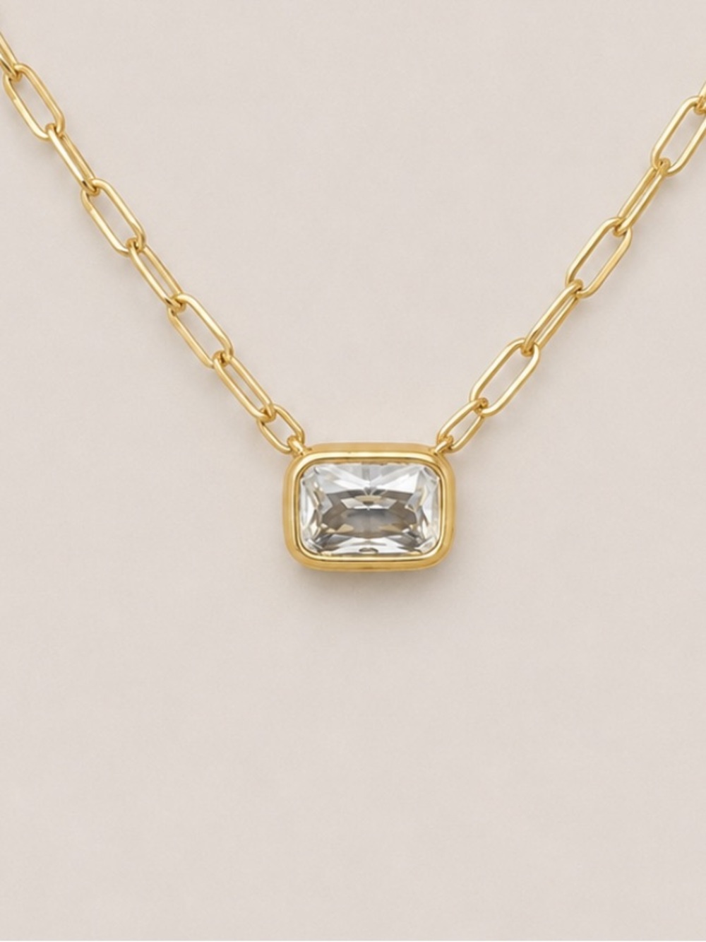 New! 18K Gold Plated Crystal Paperclip Chain Necklace NWOT 1070